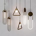 Modern Geometric Pendant Lights With Brass Finish Triangular Circular And Linear Designs 3d model