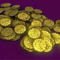 Luxury Jewelry Collection Showcasing Shiny Gold Coins With Intricate Patterns