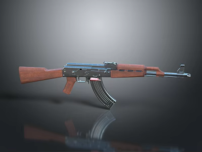 Classic Assault Rifle With Wooden Stock Metal Barrel And Magazine On Dark Background 3d model