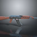 Classic Assault Rifle With Wooden Stock Metal Barrel And Magazine On Dark Background