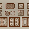 Decorative Traditional Carved Windows Showcasing Intricate Patterns And Various Shapes 3d model