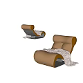 Modern Curved Brown Lounge Chair with Metal Frame and Gray Blanket