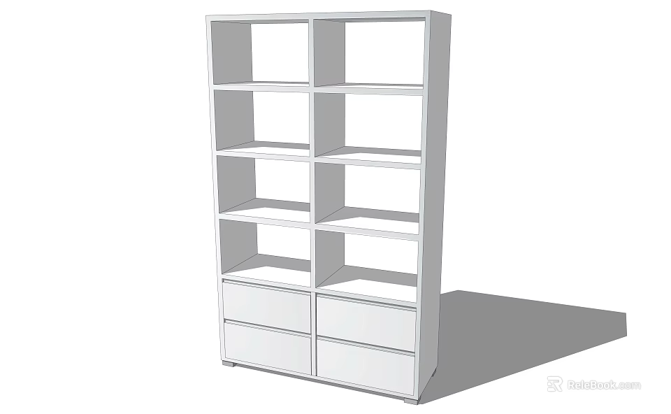 Modern White Bookshelf With Open Shelves And Bottom Storage Drawers 3d model 
