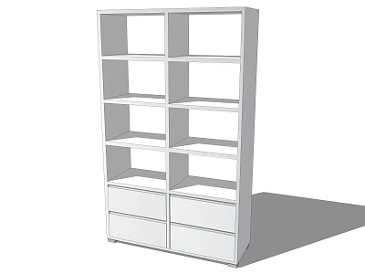 Modern White Bookshelf With Open Shelves And Bottom Storage Drawers 3d model