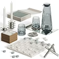 Modern Decorative Ornament Set With Glassware Candles Metal Tray And Chessboard