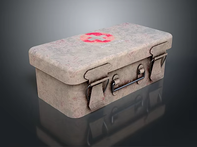 Medical Equipment First Aid Kit With Gray Case Red Cross Symbol And Metal Latches 3d model