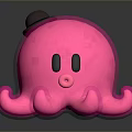 Cute Pink Octopus Cartoon Toy With Black Hat And Shiny Surface