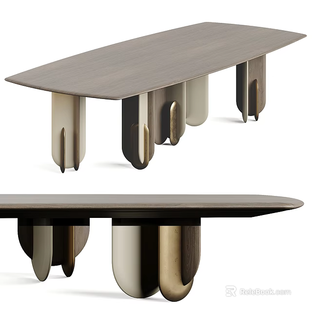 Modern Dining Table With Wooden Top And Metal Legs Design Structure 3d model 