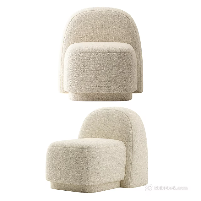Light Beige Modern Minimalist Single Sofa With Soft Plush Fabric And Rounded Design 3d model