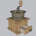 Vintage Manual Wooden Grinder with Solid Base and Storage Drawer for Kitchen 3d model