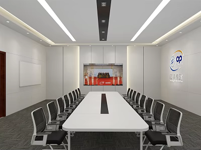 Modern Conference Room Interior With Rectangular Table Black Chairs And Large Screen 3d model