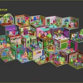 Colorful Cartoon Scenes Featuring Miniature Rooms With Detailed Decor And Layered Structure