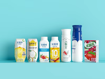 Assorted Beverages Including Dairy Drinks And Fruit Juices With Colorful Packaging 3d model