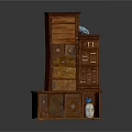 Brown Wooden Multi Tiered Storage Furniture Featuring Drawers Cabinets And Decorative Details