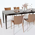 Elegant Modern Dining Table Set With Brown Chairs Black Table And Vase Decor 3d model