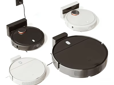 Various Robotic Vacuum Cleaners In Modern Black And White Designs For Home Use 3d model