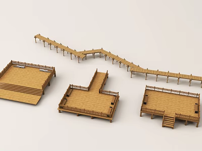 Wooden Garden Decorative Features Including Platforms Walkways And Steps For Landscape Design 3d model