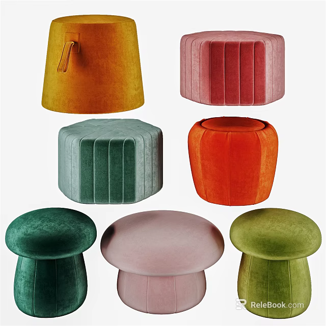 Soft Plush Sofa Stools With Multiple Colors And Different Shapes 3d model