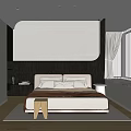 Modern Bedroom Interior with Bed Bedside Table Window Rug and Ceiling Lights 3d model