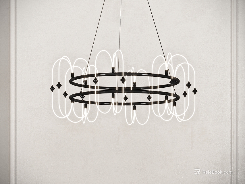 Modern Black And White Circular Hanging Chandelier With Geometric Accents 3d model 