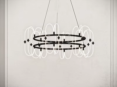 Modern Black And White Circular Hanging Chandelier With Geometric Accents 3d model