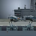 Aircraft Carrier Flight Deck with Military Jets and Island Structure