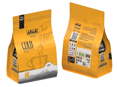 Arabica Gold Coffee Bag With Coffee Cup Illustration And Label Information 3d model