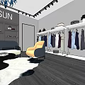 SUN Clothing Store Window Display With Mannequins Chandelier And Fashion Apparel