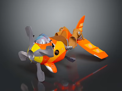 Orange Yellow Mini Space Plane Model With Propeller And Cockpit Design 3d model
