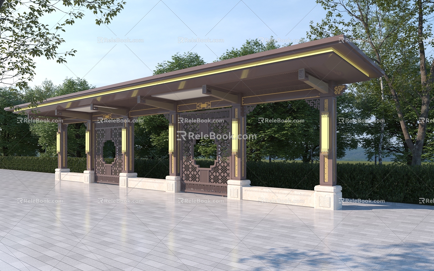 New Chinese Style Corridor Gallery Cultural Corridor Metal Corridor 3d model