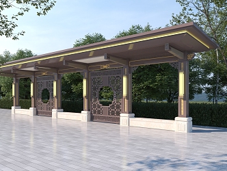 New Chinese Style Corridor Gallery Cultural Corridor Metal Corridor 3d model