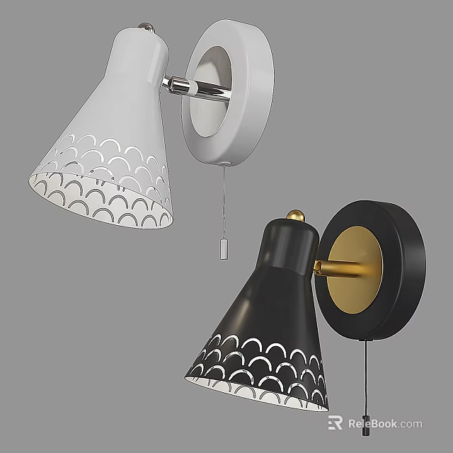 Modern White and Black Wall Lamps with Scallop Patterns and Gold Accents 3d model