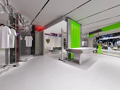 Modern Clothing Store Interior With White Apparel On Hangers Green Partition And White Floor 3d model