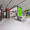 Modern Clothing Store Interior With White Apparel On Hangers Green Partition And White Floor