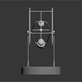 Modern Metal Sculpture With Spherical Elements And Wire Frame On Circular Reflective Base 3d model