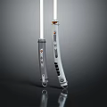 Two Gray And White Detailed Hilt Lightsaber Weapon On Dark Background With Reflection