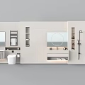 Sleek Modern Bathroom Showcase Shelves With Round Mirrors And Storage Units 3d model