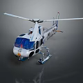 Detailed White Helicopter With Rotors Landing Gear And Blue Accents