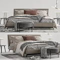 Modern Double Bed Interior With Gray Frame Soft Pillows Blanket Nightstands Stool And Table Lamps 3d model