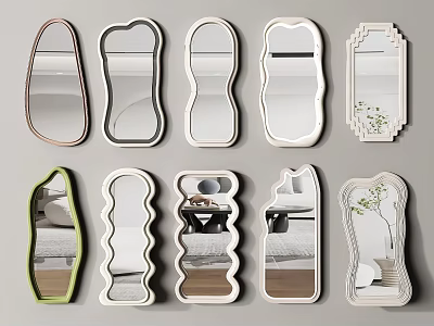 Various Shaped Decorative Mirrors With Unique Frames For Home Interior Decoration 3d model