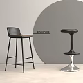 Modern Bar Stools With Black Metal Frame Wooden Seat And Silver Round Base