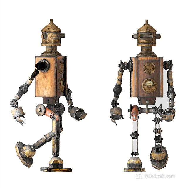 Retro Style Smart Machines With Wooden Metal Body And Mechanical Gears 3d model 