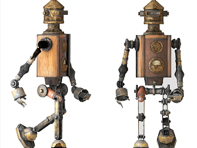 Retro Style Smart Machines With Wooden Metal Body And Mechanical Gears 3d model