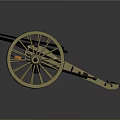 Ancient Weapon Old Cannon With Large Yellow Spoked Wheels And Black Barrel
