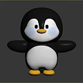 Cute Penguin Toy Standing With Black Body White Belly And Yellow Feet On Gray Background