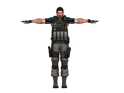 Man in Tactical Gear with Vest Pants and Combat Boots Arms Outstretched 3d model