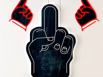 Black And Red Hand Gesture Shaped Decorative Lights On White Wall 3d model