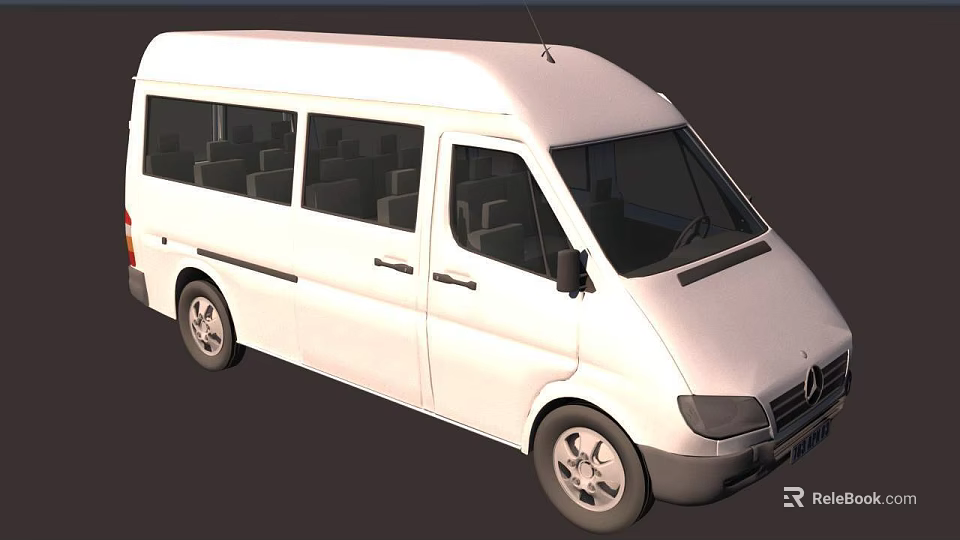 White Mercedes Commercial Van With Spacious Seats And Multiple Windows Design 3d model 