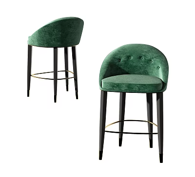Green Velvet Bar Stools With Arched Button Tufted Backrest Black Legs And Gold Accents 3d model