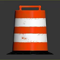 Orange And White Striped Construction Barrel With Red Handle On Black Base 3d model